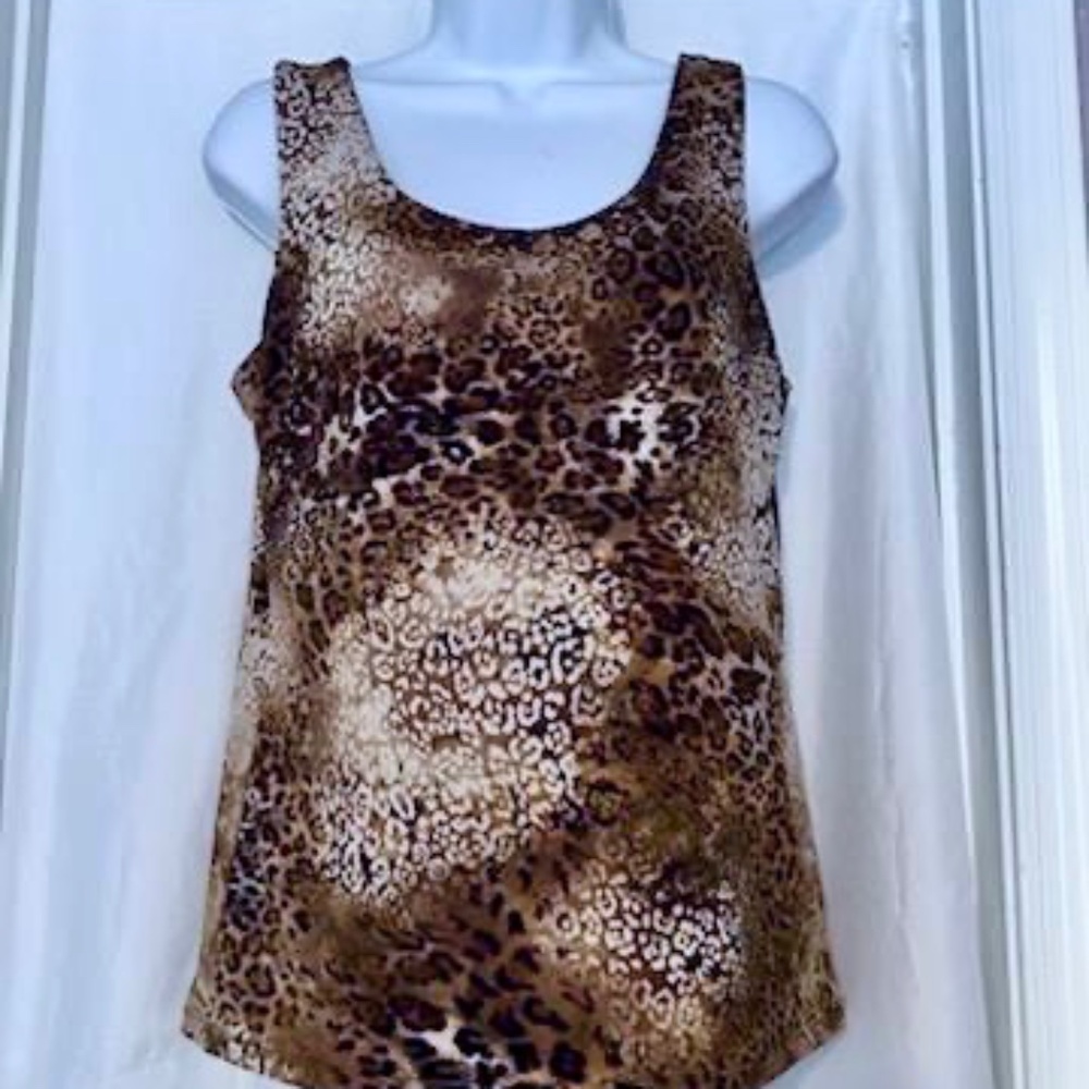 Boutique Essentials Sleeveless Animal Print Top Sz M